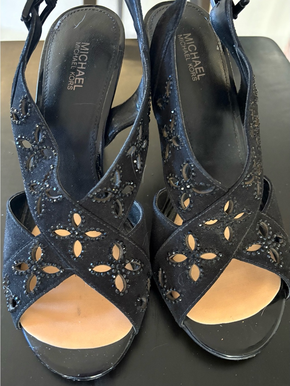 Michael Kors Black Cutout Embellished Slingback Heels Size 6-1/2